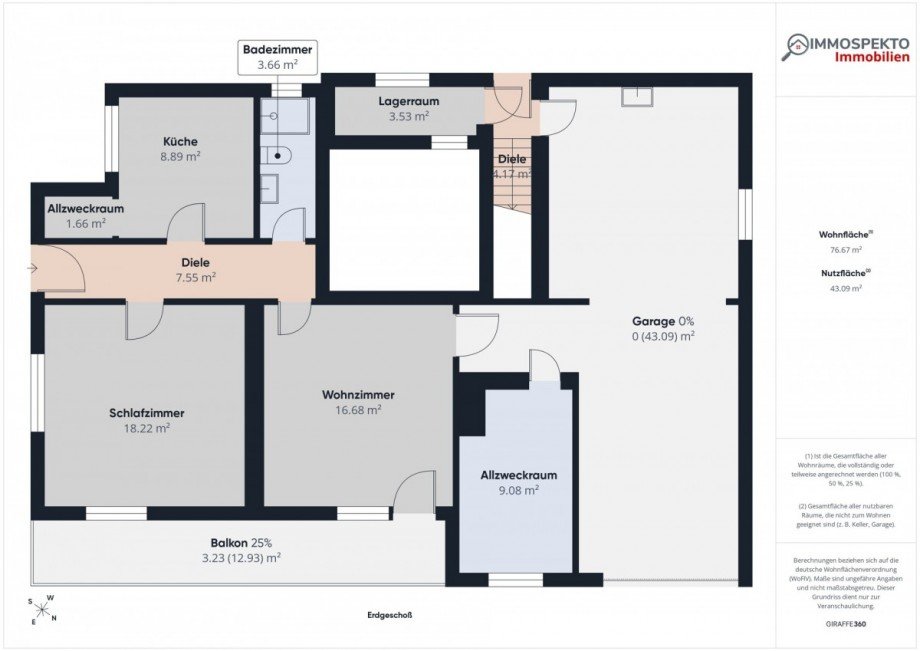 Erdgeschossgrundriss Dachgeschosswohnung Linnich / Boslar